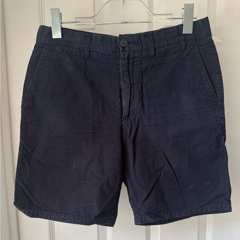 Norse Projects Navy Textured Flat-Front Shorts